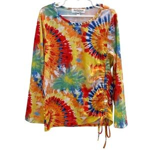 Perfashion Girls 8-9 Y Tie Dye Top Long Sleeve Cinched Ruched Side Tie Colorful